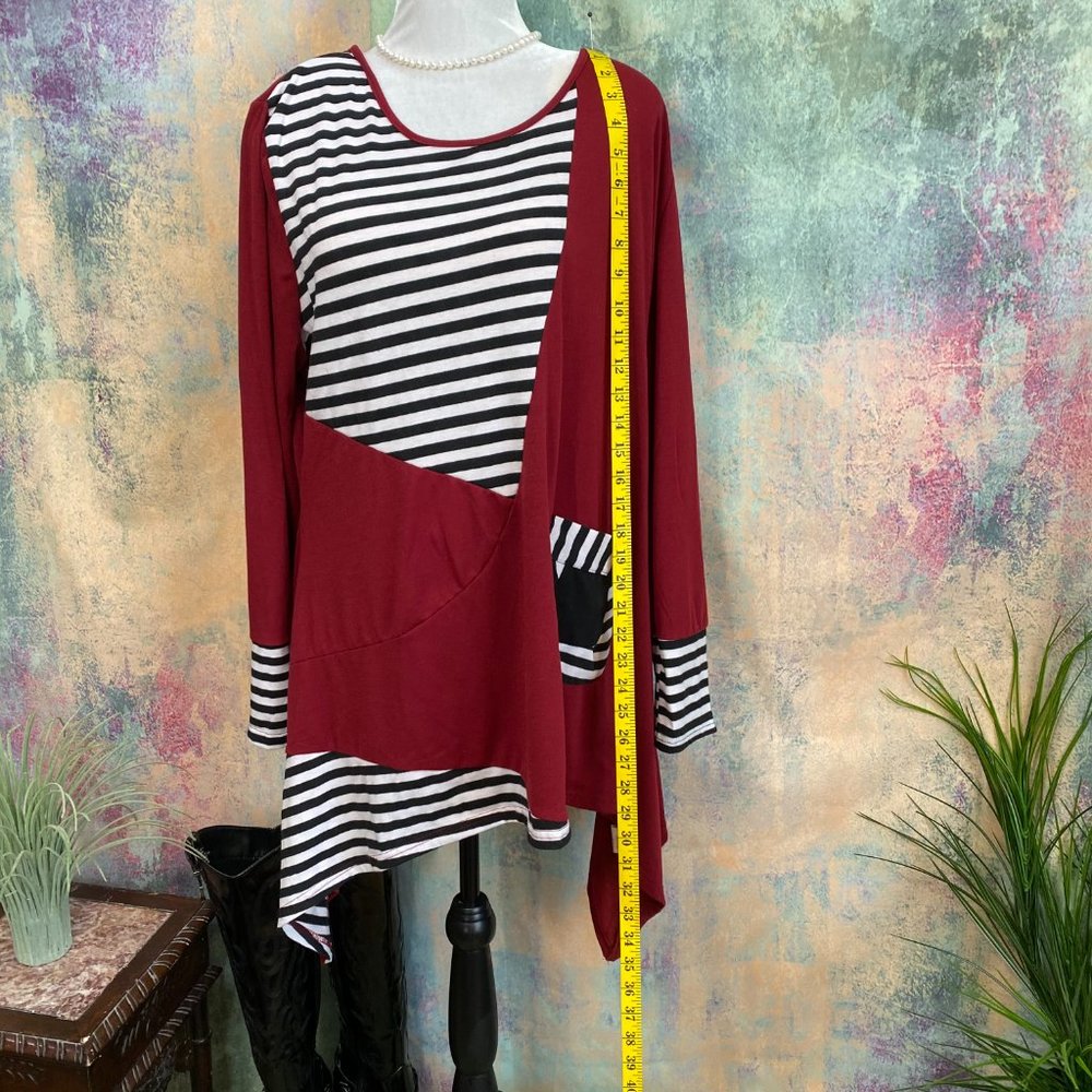 📌Xin Yi  Asymmetric Striped Tunic - long Shirt - Picture 8 of 15